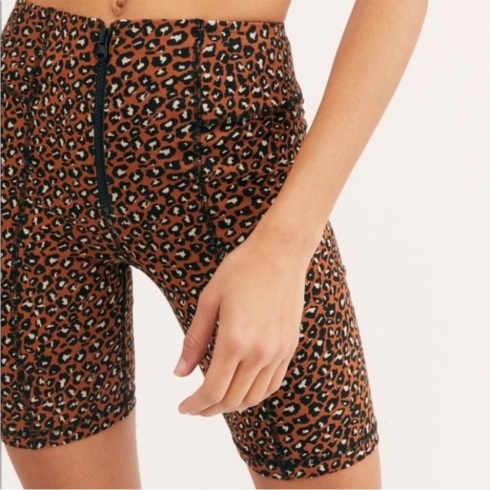 Free People Leopard-Print Brown & Black High-Rise Bike Shorts - Picture 1 of 7